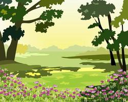 paisaje de bosque de primavera con flores de trébol vector