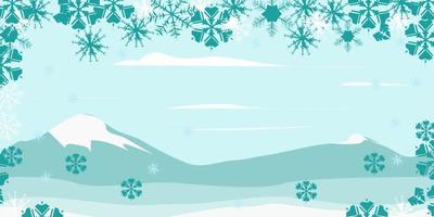 Fondo de paisaje de invierno con copos de nieve blanco y azul vector