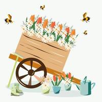 Cart with flowers in the flat style vector