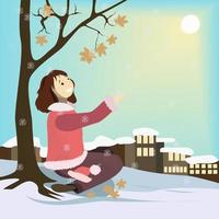Girl enjoys the first snow vector