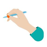 Hand holds a pen with fingers. vector