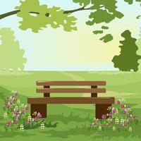 Park bench under a tree with flowers vector