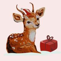 A fawn and a Christmas present vector