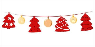 Garland of fabric balls and Christmas trees vector