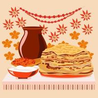 Maslenitsa with pancakes caviar and sour cream vector