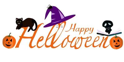 The inscription Halloween Hello stylized with a cat and a hat vector