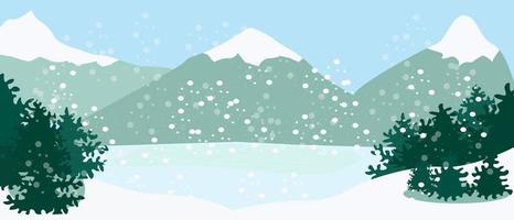 Winter landscape with mountains and fir trees vector