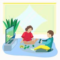 A boy and a girl play at home in a room vector