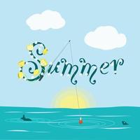 Lettering summer on the background of water and sun and fish vector