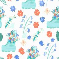 Seamless pattern with green borinki in which flowers grow vector