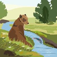 Bear catches fish in the spring vector