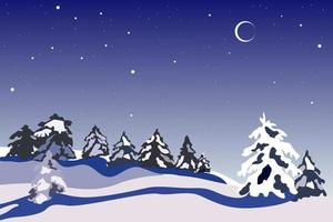 paisaje de invierno en la noche con árboles de navidad vector