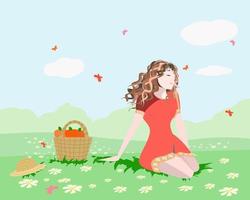 A girl on a picnic in a meadow or in a Park vector