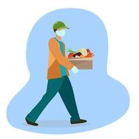 Delivery of vegetables and fruits by courier to your home vector