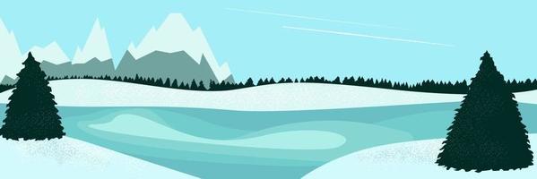 paisaje de invierno lago y abetos vector