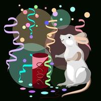 Mouse with a firecracker and streamers vector