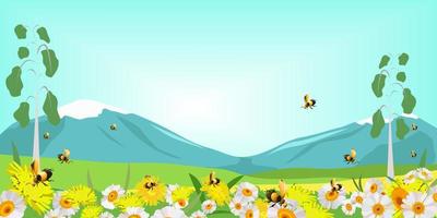 Spring meadow with flowers and herbs. vector