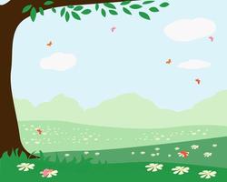 paisaje de primavera prado y árbol vector