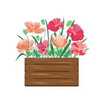 Bright orange poppies and space in a wooden box vector