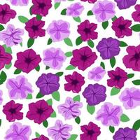 Seamless pattern of bard and lilac petunias on a white background vector