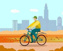 A man on a Bicycle in the Park in autumn vector