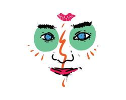 Ilustración de rostro de mujer en pintura facial creativa. un dibujo hecho a mano de gráficos vectoriales para cualquier diseño de elemento creativo. vector