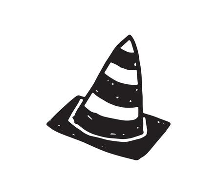 the illustration of a traffic cone or road divider in pencil scribble style. hand drawn collection of random items.