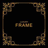 a simple square frame with some ornament as the corner. collection set of the golden outline frame and text on black for decorating design, card, invitation, etc. vector