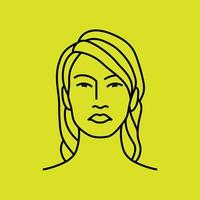 a girl face illustration in a black monoline style. a simple logo element idea of a girl with long hair for skincare, makeup, beauty studio, etc. vector