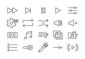 la colección de iconos de línea de trazo editable del reproductor multimedia. ui ux elemento o diseño de la aplicación para el botón del reproductor de música o video. vector