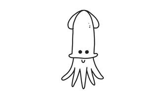 a cute smiley squid. sea animal cartoon coloring character collection for kids. easy funny animal drawing illustration for kids creativity. drawing guide book in vector design.