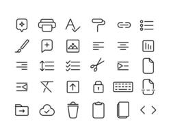 editable stroke icons related to text or document processing applications. ui ux element collection for website or app interface. minimal outline icon style. vector