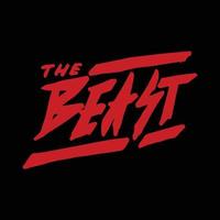 the beast logo on black background. simple text in red for logo or symbol. a vector hand drawn illustration.