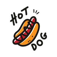 Ilustración de dibujos animados de hotdog en gráfico vectorial. Ilustración de comida rápida dibujada a mano para cualquier necesidad de diseño de elementos. vector
