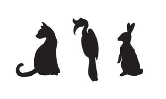 el objeto abstracto en los estilos escandinavos contemporáneos. ilustraciones de vectores de tinta de silueta de conejo, pájaro y un gato