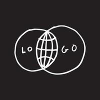 globe logo illustration in outline style. simple line drawing of a modern element. minimal hand drawn sketch of white lines on a black background. vector