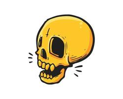 a golden skull illustration on a white background. a simple hand drawn of a doodle vector for graphic resources.