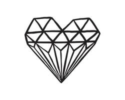 a sketch of diamond in a heart shape. uncolored crystal illustration isolated on white. vector illustration of a luxurious thing.