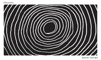monochrome radial illusion. abstract white lines on black background forming radial illusion. minimalist vector illustration of creative art.