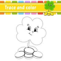 Trace and color. Coloring page for kids. Handwriting practice. St. Patrick's day. Education developing worksheet. Activity page. Game for toddlers. Isolated vector illustration. Cartoon style.