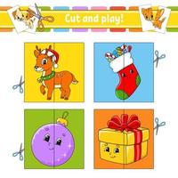 Cut and play. Flash cards. Color puzzle. Education developing worksheet. Activity page. Game for children. Funny character. Isolated vector illustration. cartoon style.