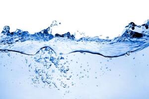 blue transparent water splash realistic beautiful blue clean water on white. photo