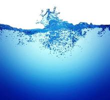 blue transparent water splash realistic beautiful blue clean water on white. photo