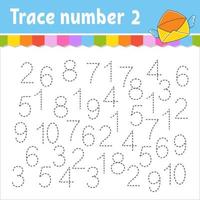 Trace number . Handwriting practice. Learning numbers for kids. Education developing worksheet. Activity page. Game for toddlers and preschoolers. Isolated vector illustration in cute cartoon style.