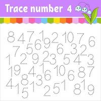 Trace number . Handwriting practice. Learning numbers for kids. Education developing worksheet. Activity page. Game for toddlers and preschoolers. Isolated vector illustration in cute cartoon style.