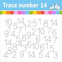 Trace number . Handwriting practice. Learning numbers for kids. Education developing worksheet. Activity page. Game for toddlers and preschoolers. Isolated vector illustration in cute cartoon style.