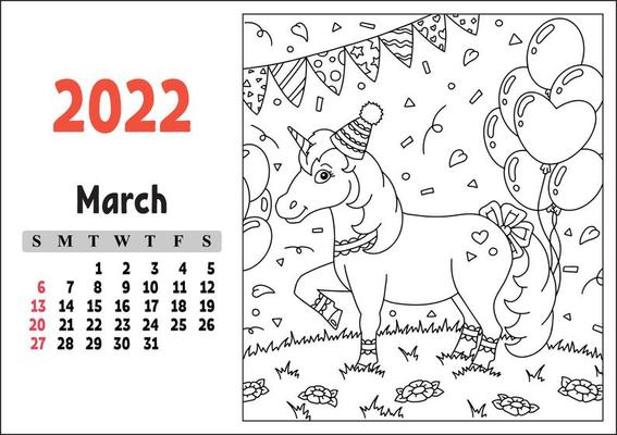 Calendar For 2022 With A Cute Character. Fairy Unicorn. Coloring Page. Fun And Bright Design. Isolated Color Vector Illustration. Cartoon Style. 4678545 Vector Art At Vecteezy