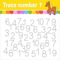 Trace number . Handwriting practice. Learning numbers for kids. Education developing worksheet. Activity page. Game for toddlers and preschoolers. Isolated vector illustration in cute cartoon style.