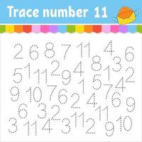 Trace number . Handwriting practice. Learning numbers for kids. Education developing worksheet. Activity page. Game for toddlers and preschoolers. Isolated vector illustration in cute cartoon style.