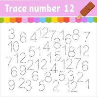 Trace number . Handwriting practice. Learning numbers for kids. Education developing worksheet. Activity page. Game for toddlers and preschoolers. Isolated vector illustration in cute cartoon style.